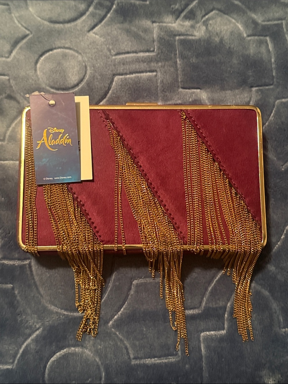 Aladdin Disney Purple Suede Fringe Evening Clutch with Gold Chain Detail